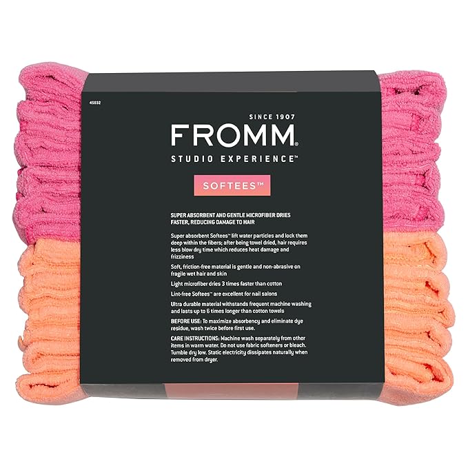 Fromm Softees Microfiber Salon Hair Towels for Hairstylists, Barbers, Spa, Gym in Hot Pink/Orange, 16" by 29", 10 Count Perfect Hair Care Towel for Drying Curly, Long, Wavy Hair