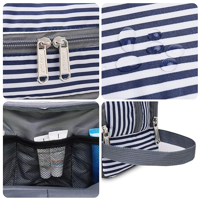 Toiletry Bag for Men Hanging Dopp Kit Water Resistant Shaving Bag Small Toiletry Bag for Traveling (Blue Stripe)