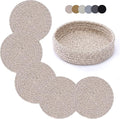 Coga Trivets for Hot Dishes, Trivets for Hot Pots and Pans, 7 Inchs Hot Pads 5 Pcs and Storage Basket for Countertops, Pot Holders for Kitchen, Cotton Table Protector Hot Mats Heat Resistant (Brown)