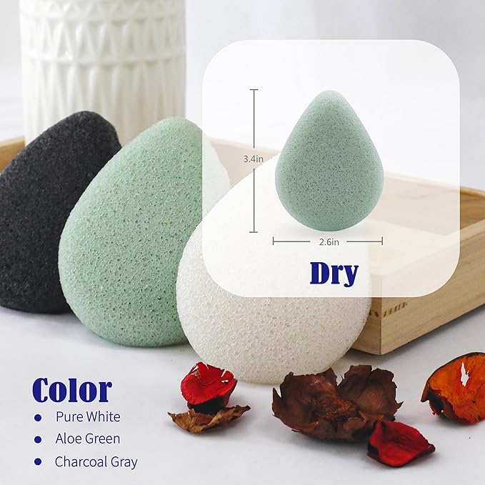 myHomeBody Natural Konjac Facial Sponges – Teardrop Shape - for Gentle Face Cleansing and Exfoliation, Set of 4 (Color Will Be Shipped Randomly)
