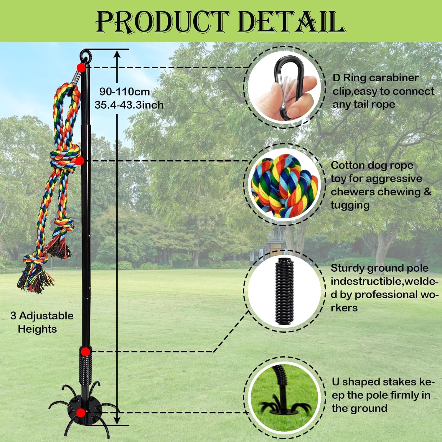Outdoor Interactive Dog Toys,Tether Outdoor Dog Tug Toy Exercise Equipment in Yard Park with 2 Rope Toy for Large Medium Small Dogs Pull Chase and Tug of War