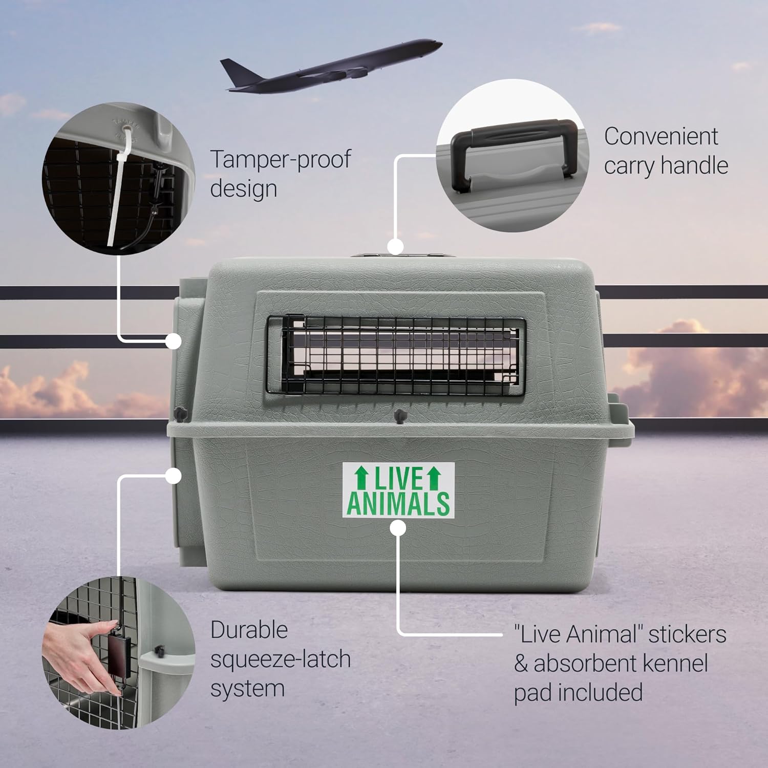 Petmate Sky Kennel - For Air and Travel, Airline Compliant Dog Crate for Pets up to 15 lbs, Heavy Duty Dog Kennel, Made in the USA- 21 Inches