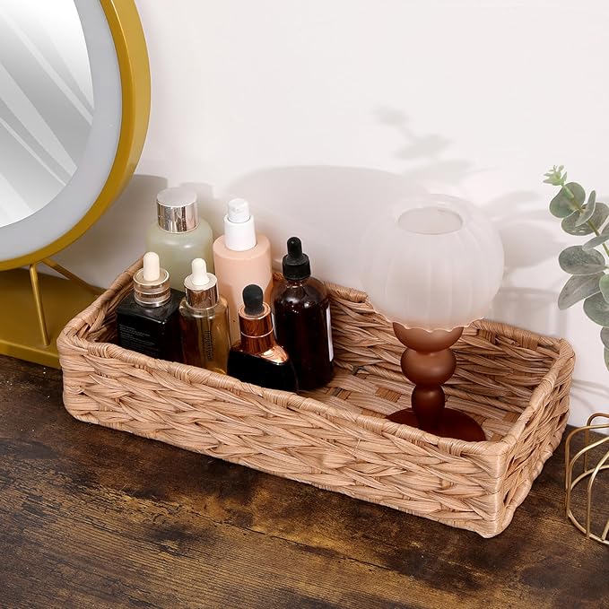 Bathroom Decor Box Toilet Tank Basket Woven Tissue Holder Box Toilet Paper Holder-Handmade Woven Office Drawer Organizer for Bedroom Livingroom Bathroom