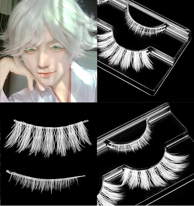 White Lashes, White Eyelashes for Christmas & Anime Events, Fluffy Manga Style False Eyelashes with Invisible Band, Japanese Style Makeup Accessories for Party & Photo Shoots