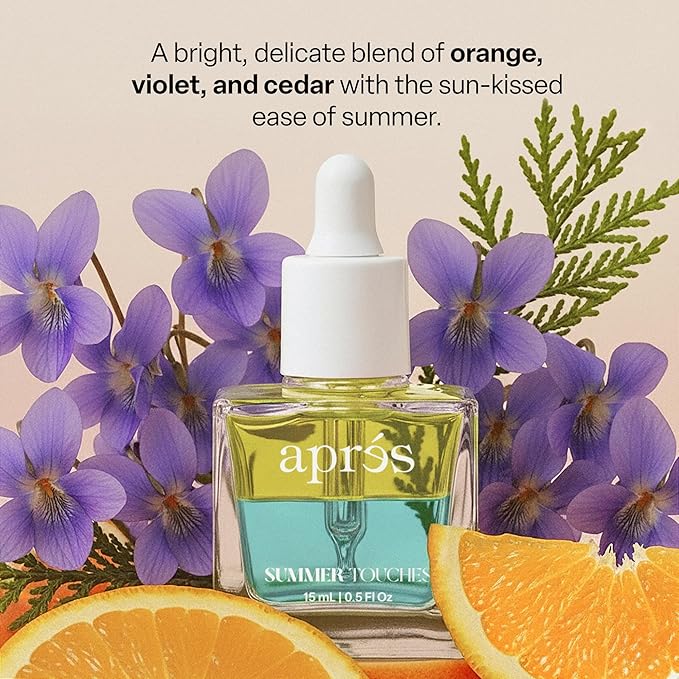 Apres Light & Shadow Cuticle Serum, Nourishing Blend of Almond and Jojoba Oil, Vitamin B and Turmeric, Cuticle Repair Oil 15 mL (15 ml, Summer Touches (Orange, Violet, and Cedar))