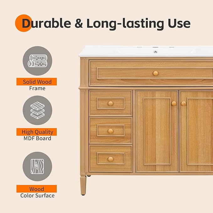 Harper & Bright Designs 36" Bathroom Vanity with Sink, Free Standing Single Basin Vanity Set with Tip-Out Drawer, 2 Drawers, and 2 Doors, Wood Bathroom Cabinet with Ceramic Basin for Bathroom, Wood