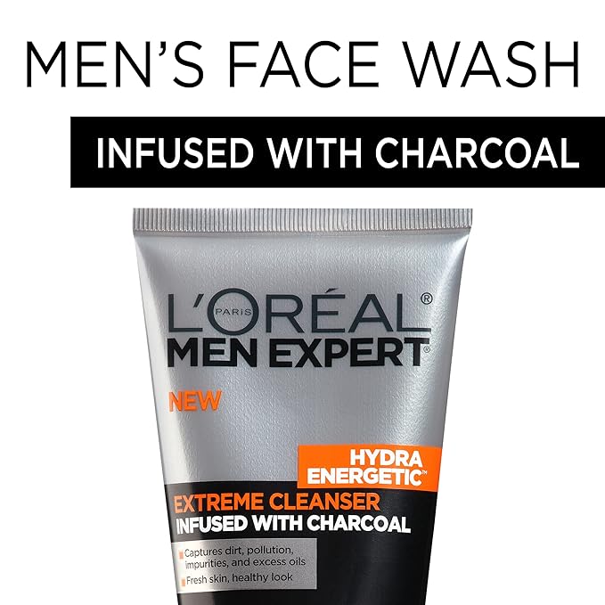 L'Oreal Paris Men Expert Hydra Energetic Daily Facial Cleanser with Charcoal, 2 ct.