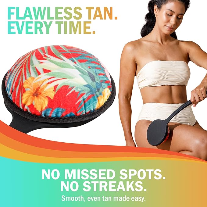Self Tanning Lotion Applicator for Back – 17" Ergonomic Silicone Handle for Hard-to-Reach Areas – Self Tanner Back Applicator Pad + Exfoliating Pad for Smooth, Even Application