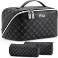 BOYATU Travel Makeup Bag Cosmetic Bags for Women: 3 Pcs Set Large Capacity Make up Bag with Handle - Vegan Leather Toiletry Bags with Compartments - Makeup Organizer for Travel Essentials(A-7-Black)
