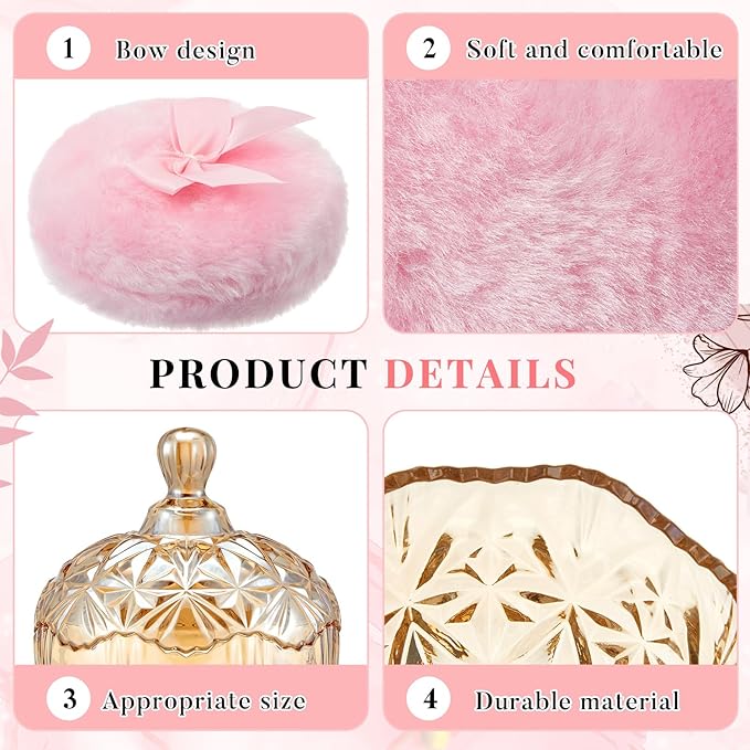 Tioncy 4 Pcs Large Body Powder Puff and Container Extra Large Body Powder Puff Dish Soft Washable Reusable Fluffy Makeup Sponge Wet Dry(Diamond,Amber and Clear)