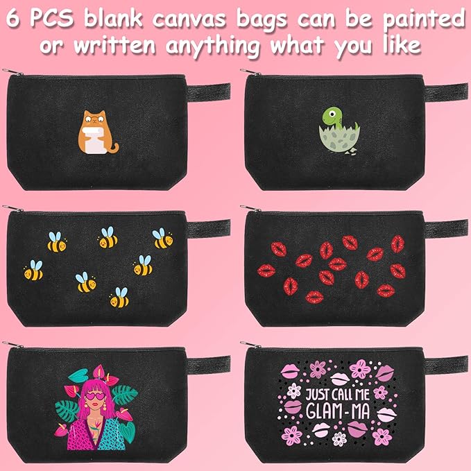 Weewooday 12 Pieces Blank Canvas Makeup Bags with Bottom Handle Bulk Sublimation Blank Zipper Makeup Pouch Canvas Cosmetic Bags for Women Student DIY Craft Travel Toiletry Pencil(Black)