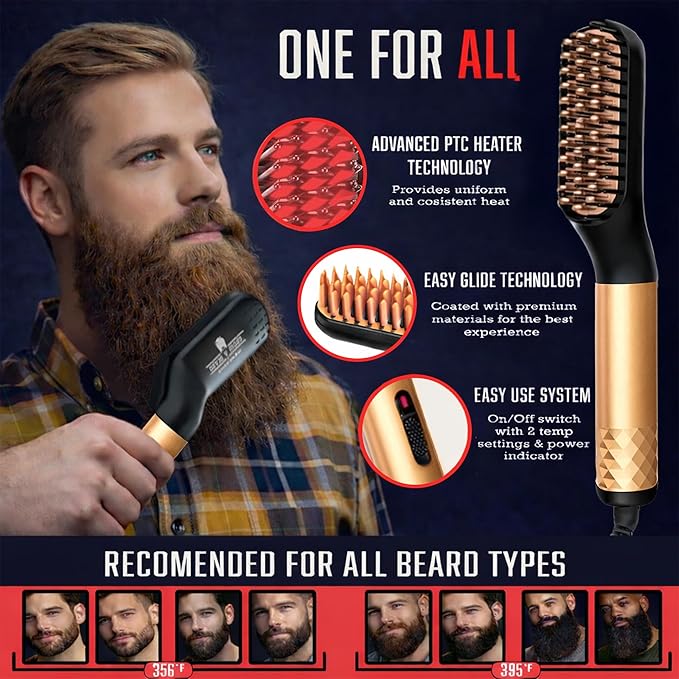 Beard Straightener Grooming Kit for Men, Beard Growth Kit, Wash, Brush & Comb, Unscented Growth Oil, All Natural Sandalwood Balm, Conditioner, Razor & Scissors, Great Gift Idea for Men's (Bamboo)