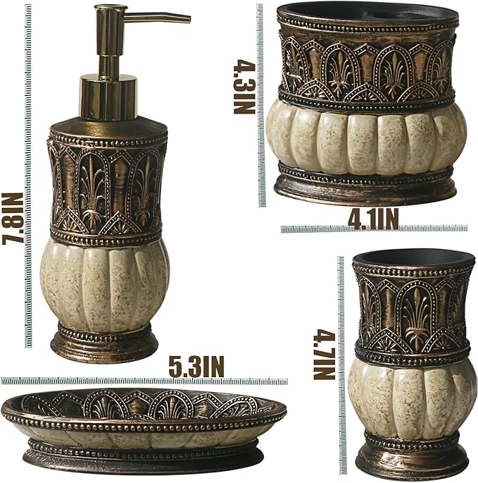 Pumkins Bathroom Accessories Set，Retro Style Including 1 Cups, 1 Toothbrush Holders, 1 Soap Dishes and 1 Soap Dispenser, Home and Countertop Decoration, Vanity Organize, New Home Gift