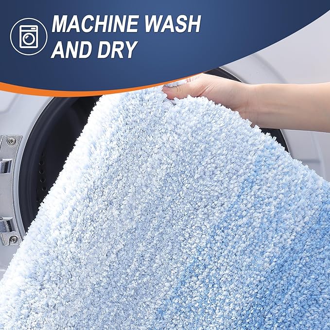 OLANLY Bathroom Rug Set 2 Piece, Soft Absorbent Microfiber Bath Rug Set, Non-Slip, Machine Wash Dry, Plush Shaggy Bath Mats for Bathroom (47"x20"+24"x16", Light Blue)