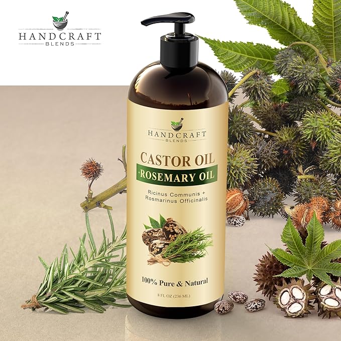 Handcraft Blends Castor Oil with Rosemary Oil 8 Fl Oz | 100% Pure and Natural | Premium Grade Carrier Oil | Hair, Eyelashes and Eyebrows | Hair and Body
