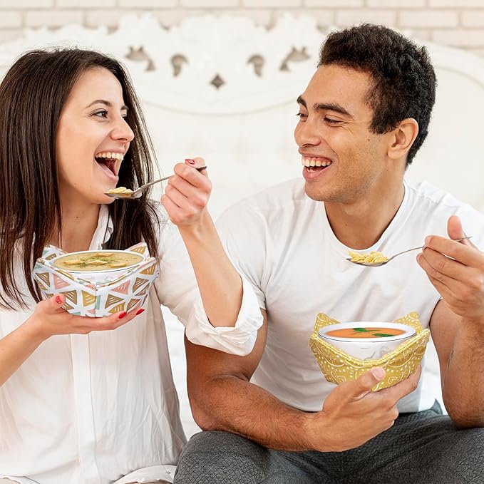 Cotton Microwavable Bowl Cozy, Microwave-Safe Hot Bowl Holders, Soup bowl Cozy Hot Pads (Boho)