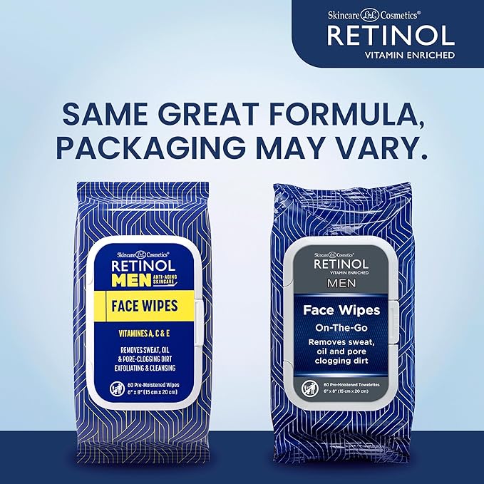 LIVAURA Retinol Men Facial Wipes Anti-Aging Cleansing Towelettes - Quickly cleanse face from sweat, oil and pore-clogging dirt without any heavy residue (60 Count (Pack of 1))