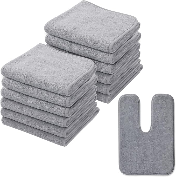 12 PCS U-Shaped Facial Towels, Estheticians Towels Microfiber Soft Spa Towel Coral Fleece Face Cloth for Beauty Salons, Skin Care （Grey）