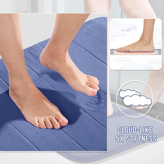 Yimobra Large Bath Mat Set 2 Piece- Super Soft Absorbent Quick Dry Memory Foam Bathroom Rugs, Machine Washable Non Slip Floor Carpet for Tub Shower & Double Vanity (17x24 & 44x24, Navy Blue)