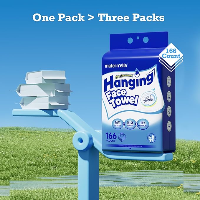 matern'ella Hanging Dry Wipes 332 Counts Face Towel Washcloth Facial Cleansing Thickened Makeup Remover Disposable Soft Face Towelettes for Sensitive Skin Fragrance and Alcohol Free Wet Dry Dual Use