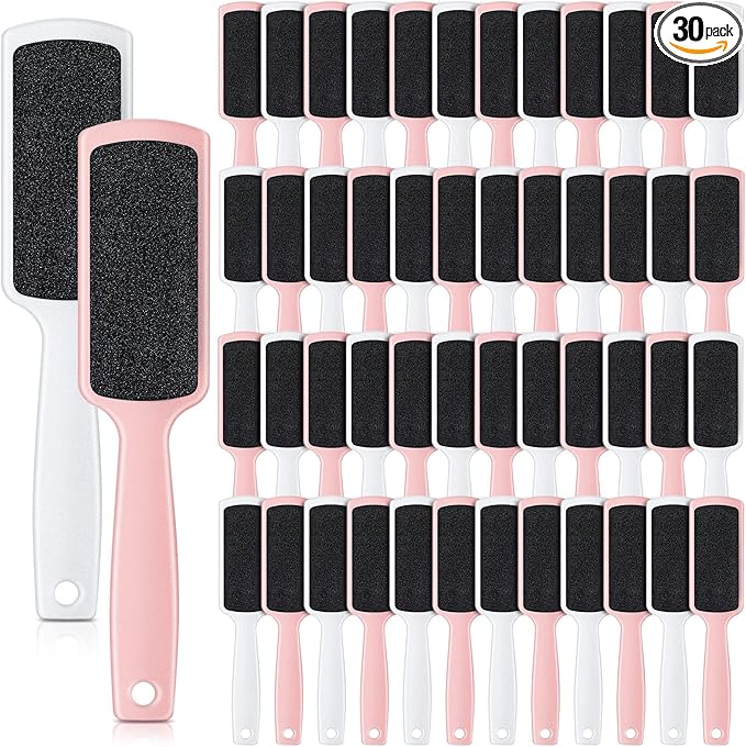 30 Pcs Foot File Dead Skin Foot Scrubber Remover Pedicure Double Sided Callus Heel Foot Scraper Professional Foot Exfoliator Feet Rasp for Smoothing Hard Rough Skin Kit, Pink, White, 7.87 x 1.77 Inch