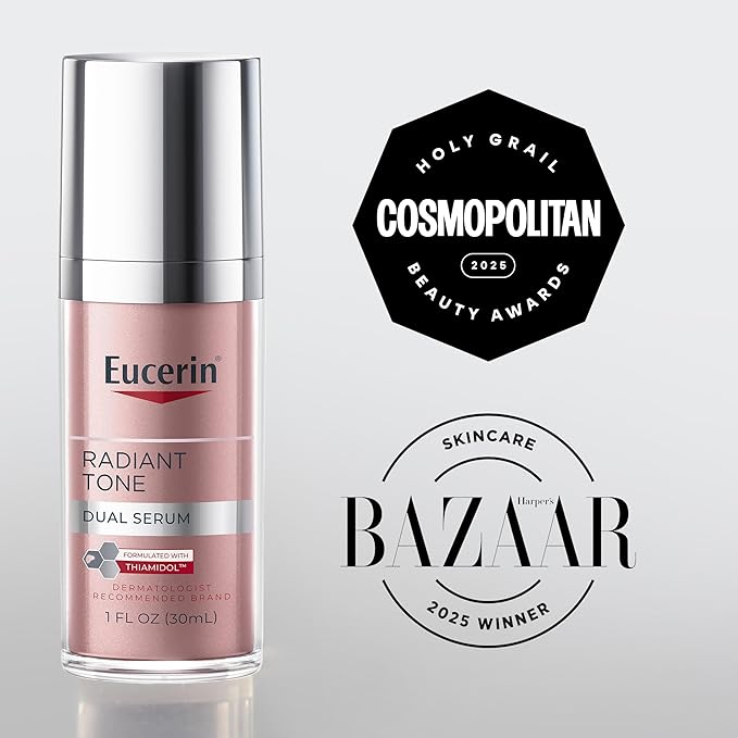 Eucerin Radiant Tone Dual Serum Dark Spot Corrector, Dark Spot Serum with Thiamidol and Hyaluronic Acid, Helps Visibly Reduce the Look of Persistent Dark Spots, 1 Fl Oz Bottle