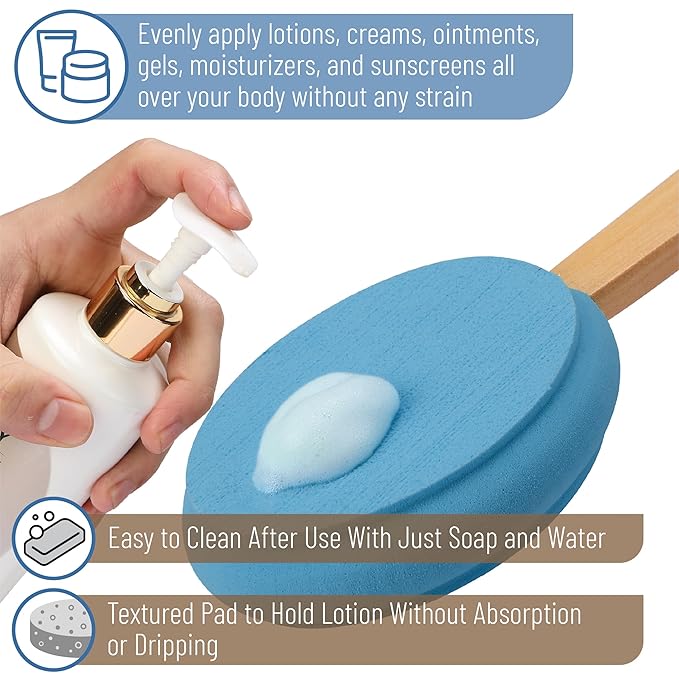 Slick- Lotion Applicator, 17 Inch, Deep Blue, Back Applicator Lotion, Certified Organic, Easy Reach Washable, Self Tanner for All Skin Tone