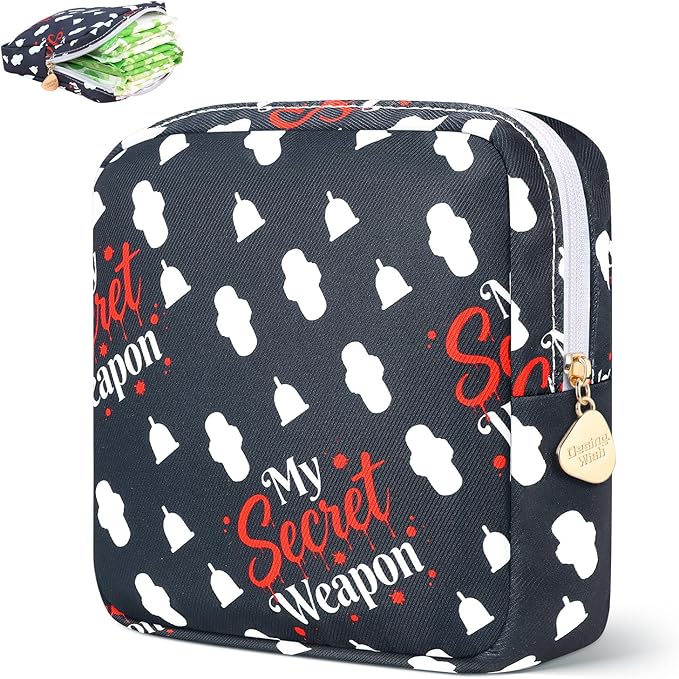 Desing Wish Sanitary Pad Storage Bag Portable Period Bag for Teen Pads/Sanitary Napkins/Small Tampons, Sanitary Napkin Storage Bag First Period Gifts for Teen Girls (Secret Weapon)