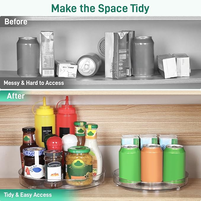 4 Pack Lazy Susan Organizer, 9.5 Inch, 10.7 Inch Lazy Susan Turntable for Cabinet, Turntable Organizer for Pantry Organizers and Storage, Non-Skid Fridge Organizer