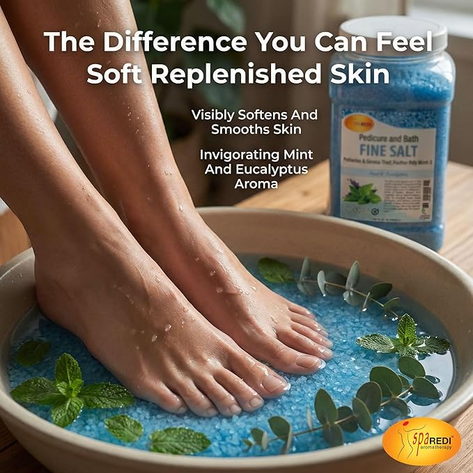 SPA REDI Dead Sea Salt Detox Foot Soak – Professional Spa Enhancer & At-Home Therapeutic Ritual | Beyond Epsom – Authentic Mineral Detox for Deep Replenishment (128 Oz) Mint & Eucalyptus