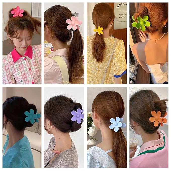 Flower Hair Clips 8PCS, Large Claw Clips for Women Girls Thick Thin Hair, Strong Hold Non slip Big Matte Dasiy Jaw Clamps Hair Accessories 8 Colors