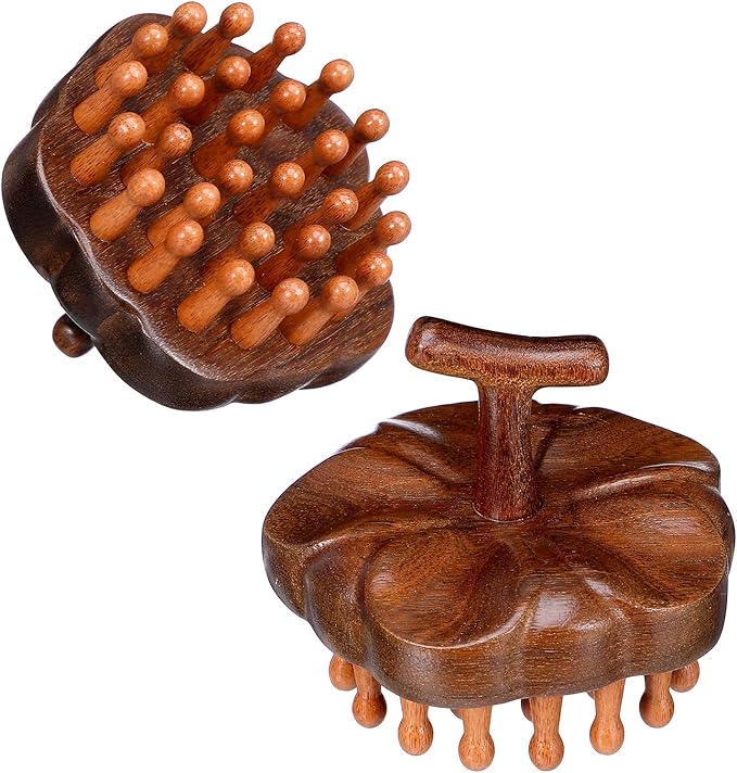 Wooden Scalp Massager Comb for Promote Hair Growth, Natural Wooden Hair Brush Portable Handheld Head Gua Sha Brush Round Anti-Static Head Massage Tool for Men Women Spa