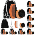 Maitys 10 Sets Beard Brush and Comb Set Bulk Boar Bristle Beard Brush Comb Scissors Kit Gifts for Men Father Colleague Employee Appreciation(Round)