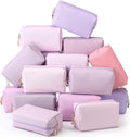 Kigeli 15 Pcs Aesthetic Makeup Bags PU Leather Cosmetic Pouches Waterproof Plain Toiletry Bags Makeup Pouches Bulk for Women Party Gift Travel Storage Organizer(Purple Series)