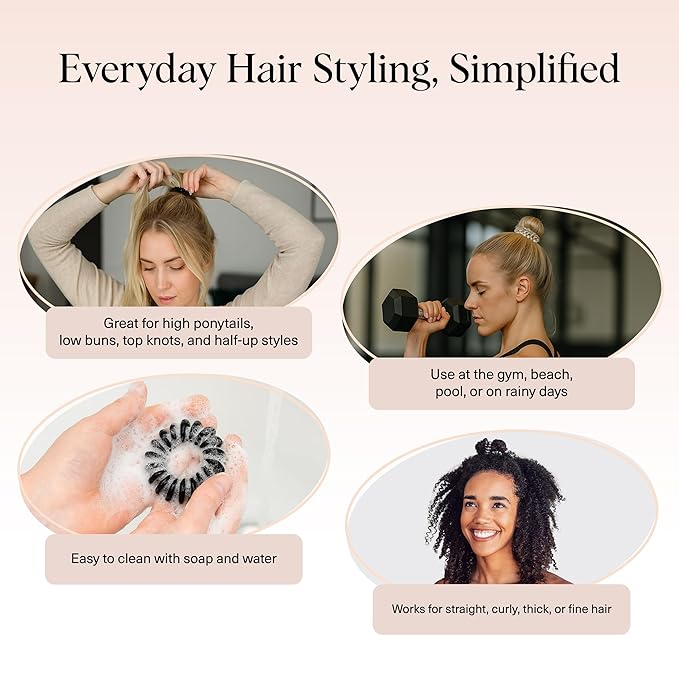 Kitsch Spiral Hair Ties for Women – Coiled Plastic Hair Ties No Damage, Ponytail Holders for Thick and Thin Hair – Creaseless and Dent-Free, Phone Cord Style | Ideal Gifts for Women - Brunette, 8 Pcs