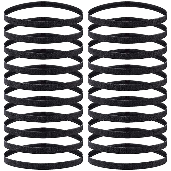 Duufin 20 Pieces Elastic Headbands Non Slip Sport Headband Black Workout Headband Sweatband Fashion Yoga, Running Elastic Sports Headbands for Women, Men and Girls