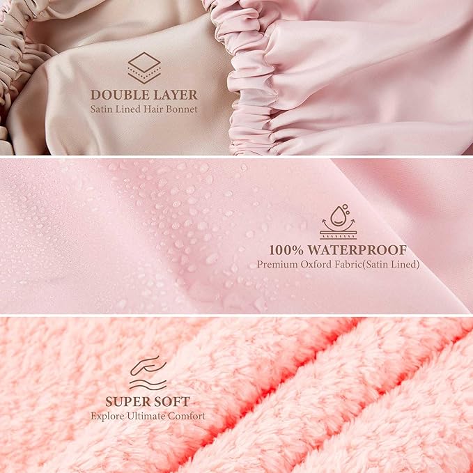 4 Pcs Microfiber Drying Hair Wrap Towels Reusable Waterproof Shower Cap with Elastic Band Adjustable Silk Hair Bonnet for Sleeping with Scrunchie for Women Christmas Favor Gifts(Pink)