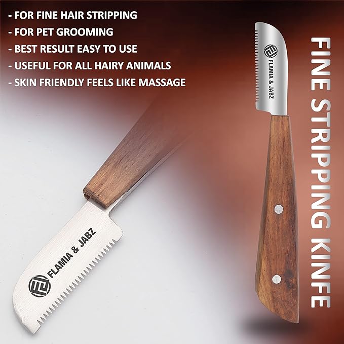 FLAMIA & JABZ FJ Professional Stripping Knife kit (6 pieces set) for Dogs & Pets, Wooden Handle Grip with Stainless Steel Blade (Right handed) (Rosewood)