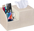 PU Leather Square Tissue Box Cover - Multi-Functional Tissue Box Holder, Tissue Box Cover with Storage ,Tissue and Remote Control Holder, Cube Tissue Box Organizer Bedroom Nightstand End Table