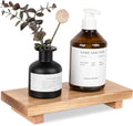 Bathroom Counter Organizer Wood Pedestal Stand Farmhouse Decorative Tray Soap Holder for Kitchen Decor, Large 10" x 4.5" - Brown