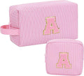 MONSTINA Easter Basket Gifts for Teens,Initial Makeup Bag,Monogram Pouch Personalized Cosmetic Bag for Girls&Women,Cute Letter Make Up Bag, Pink A