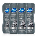 Dial Men 2 in 1 Body and Face Wash, Activated Charcoal, 16 Fl Oz, Pack of 4, Gentle Exfoliating Body Wash with Clean Rinse Technology