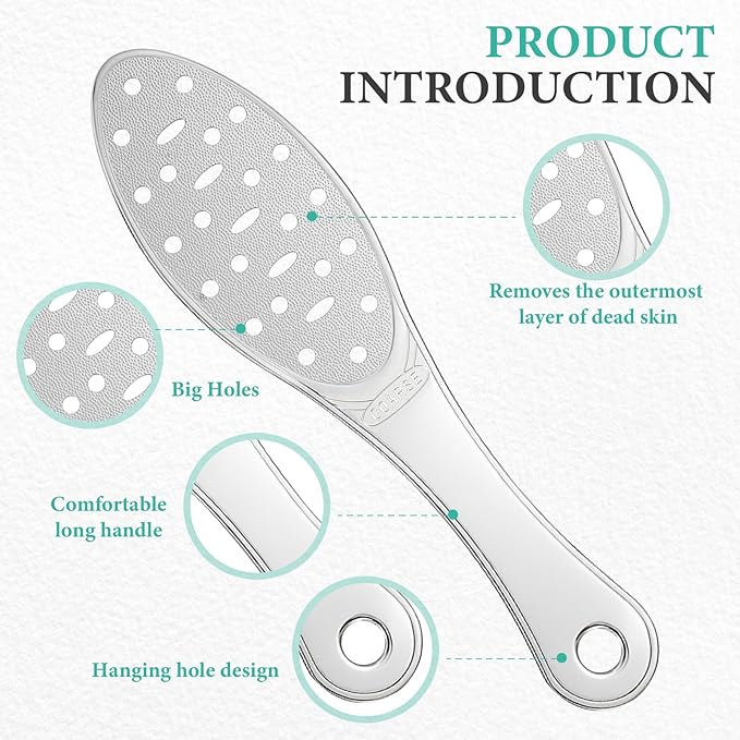 2 Pcs Stainless Steel Foot Scraper Metal Foot File Double Sided File Callus Remover Professional Feet Rasp Scrubber for Wet or Dry Skin Easy to Clean Pedicure Tool Heel (Fresh Style)