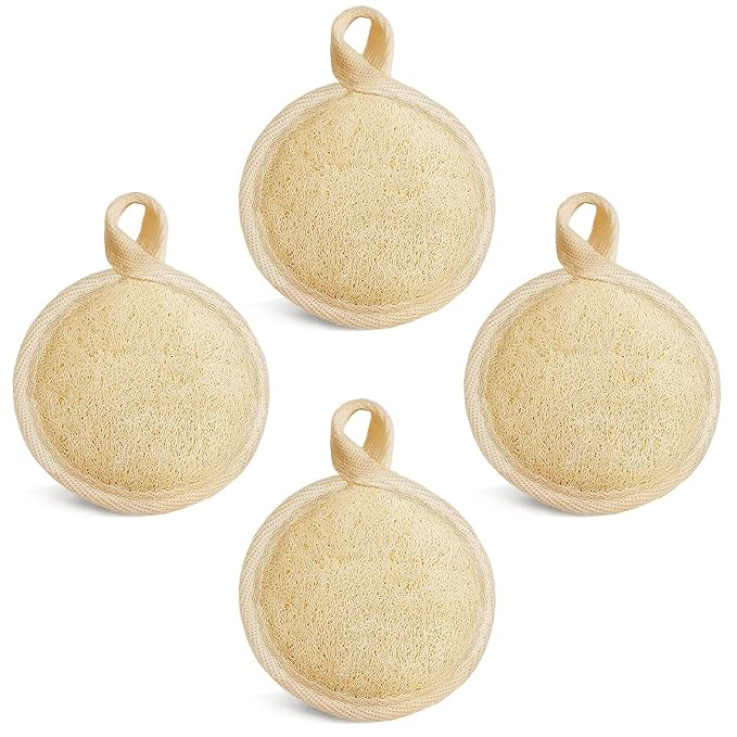 Natural Loofah Exfoliating Face Scrubber (4Pack), Facial Scrubber Loofa Pads,Clean Blackheads Without Hurting The Skin, Luffa for Women and Men