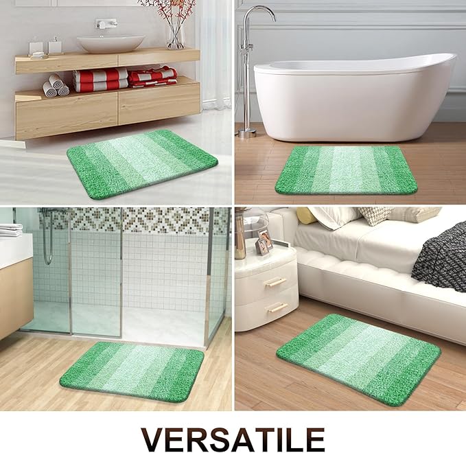 OLANLY Bathroom Rugs Sets 3 Piece, Soft Absorbent Microfiber Bath Mats and U-Shaped Contour Toilet Rug, Plush Shaggy Bath Mat Set for Bathroom (47"x20"+24"x16"+24"x20", Green)