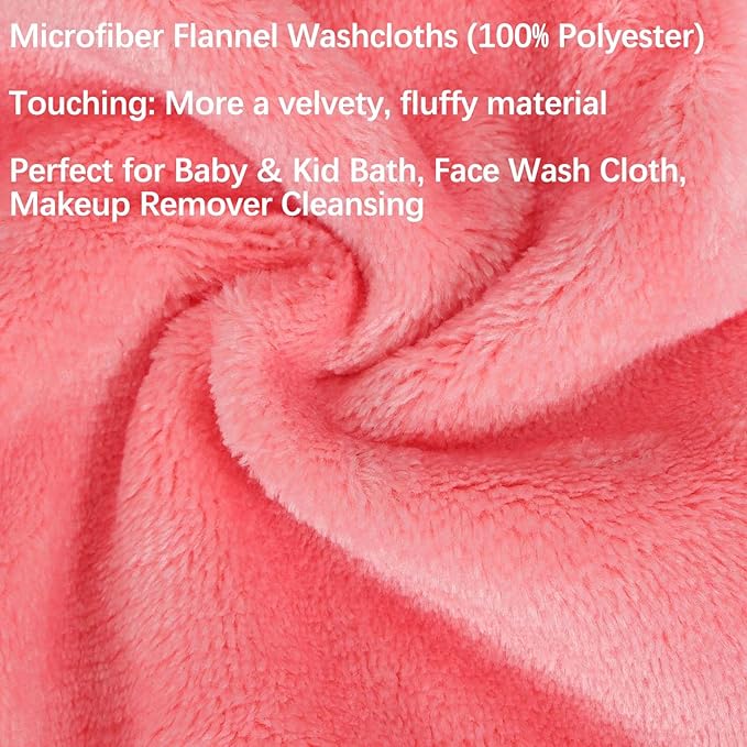 PHOGARY 6 Pack Microfiber Face Washcloths Facial Wash Mitts, 7.8"x5.1" Soft Flannel Towel for Washing Face, Reusable Makeup Remover Absorbent Easy-Dry Puffy Washcloths with Hanging Loop, Pink