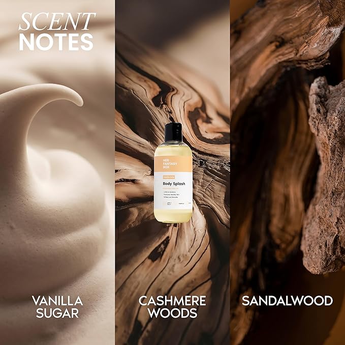 Her Fantasy Box | Body Splash Vanilla Drip Fragrance Oil – Warm Vanilla Sugar Scent with Creamy Cashmere & Sandalwood, Lightweight Hydrating Body Oil, Vegan & Cruelty Free