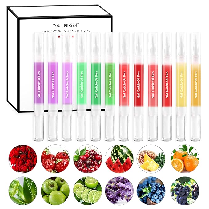 AIJIMEI 12pcs Nail Cuticle Oil Pen Gel Nail Oil Pen Nail Nourishment Polish With Vitamins Moisturized Gel Nail Polish Repair Pen For Gel Nails Care Cuticle Oils
