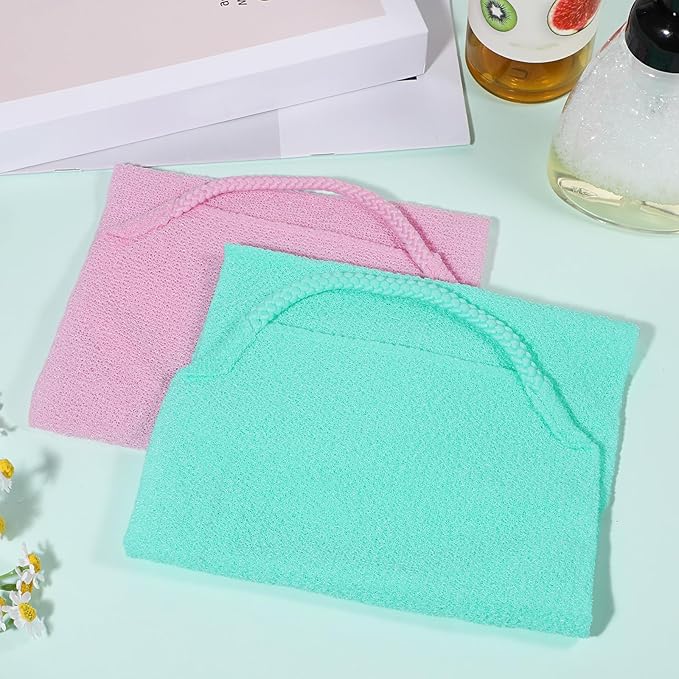 2 PCS Exfoliating Back Scrubber for Women, Double-Side Shower Back Exfoliator with Handles, Winter Bath Shower Tool for Backs Cleaning (Pink, Cyan)