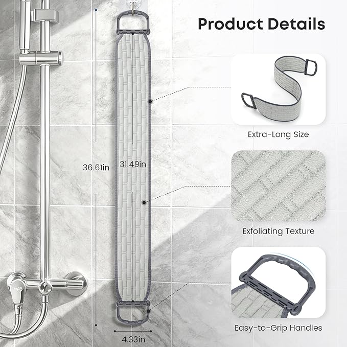 Exfoliating Back Scrubber with Plastic Handles for Shower, 36 Inches Bath Back Exfoliator Body Cleaner for Men, Women and Elderly, Dual-Sided Roughness Back Washer for Deep Cleansing